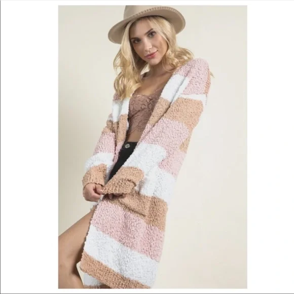 NEW Long Popcorn Texture Colorblock Pocket Cardigan S/ML - Picture 6 of 8